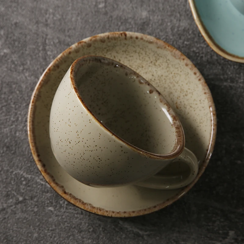 WEIYE Wholesale Ceramic Reactive Glaze Coffee Cups Espresso Glazed Ceramic tea Cup Irregular Shape cup with saucer