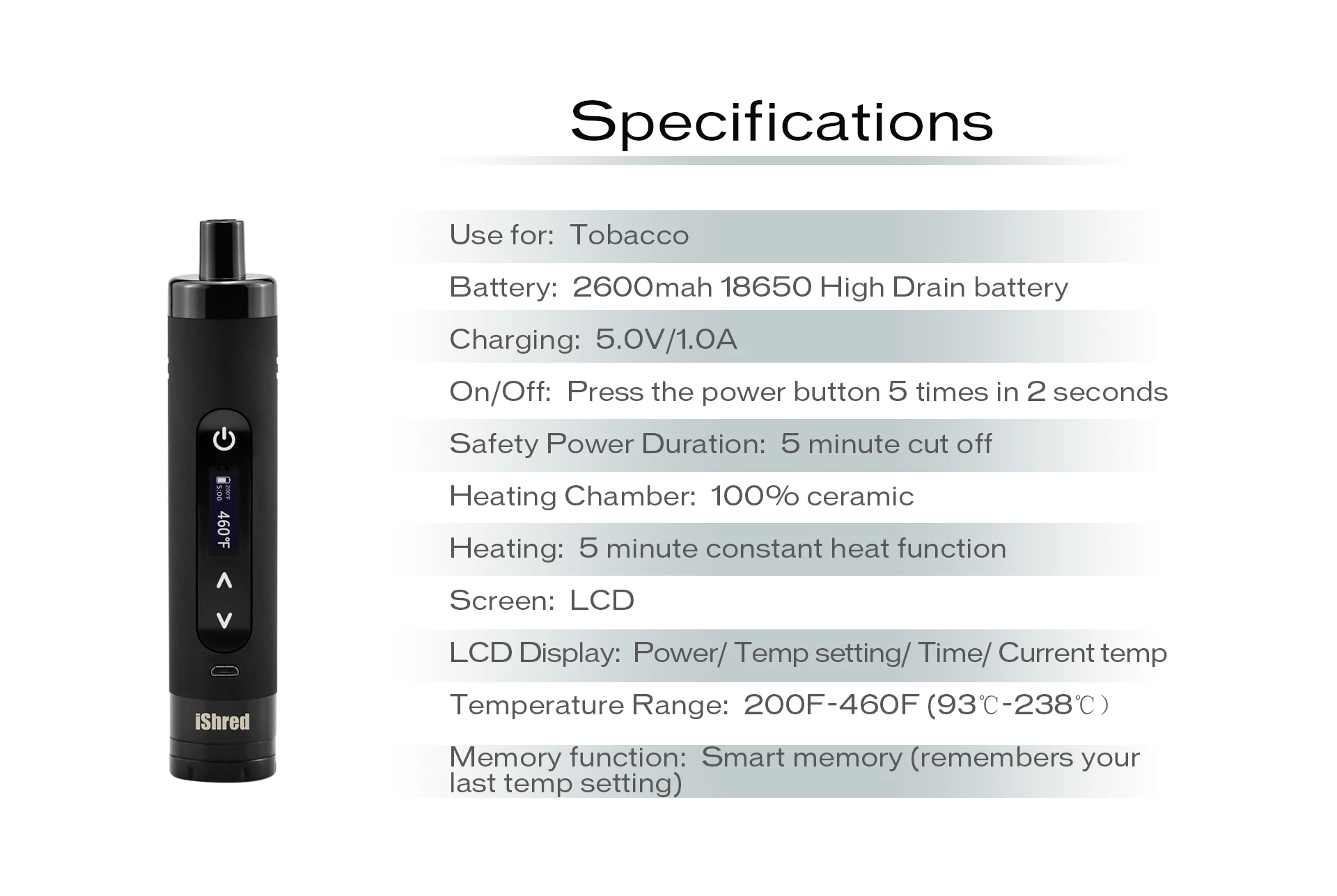 Herb vaporizer Yocan iShred convection dry herb vaporizer 2600mah with built-in 3 piece metal grinder