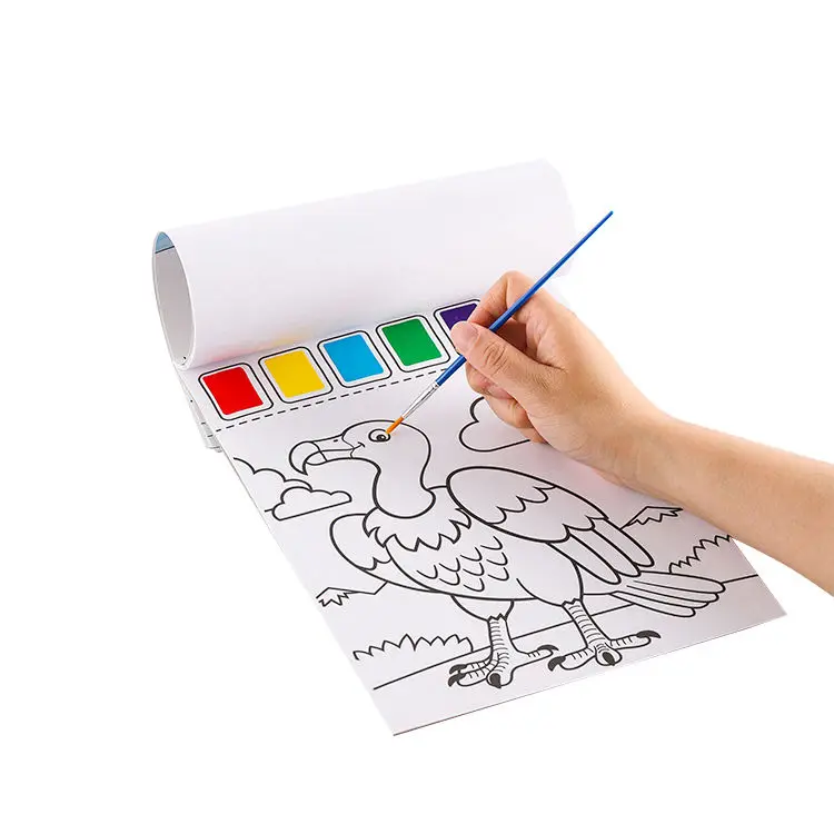 Custom Pocket Watercolor Painting Book for Kids Palette Paint Book Water Coloring Drawing Book Toys Set with Brush