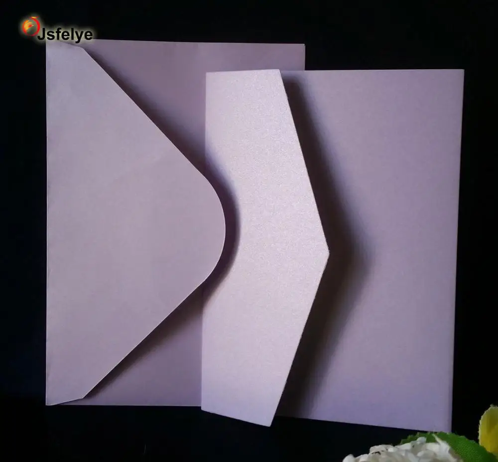 Pearl Paper Pocket Fold Wedding Invitation Cards with Envelope Pocketfold Invite