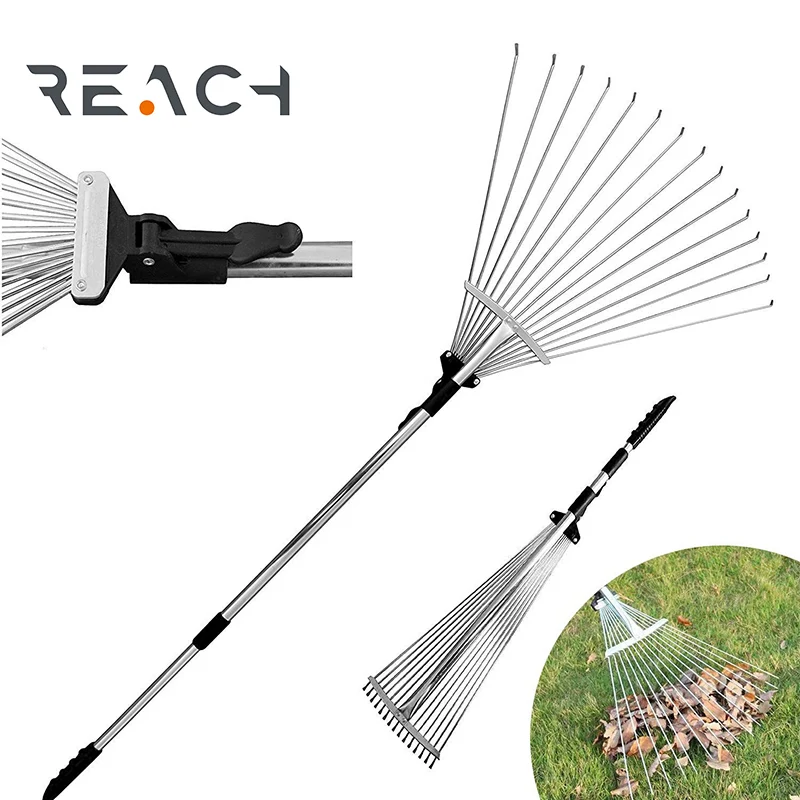 Metal rake 15teeth adjustable leaf rake garden leaf rake