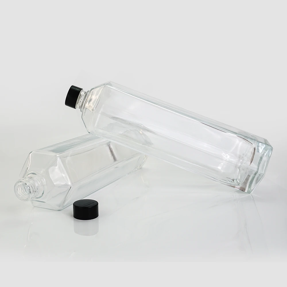 Customized 750ml  hexagonal shaped vodka bottle  flint glass bottle liquor wine whisky vodka liquor glass wine bottles