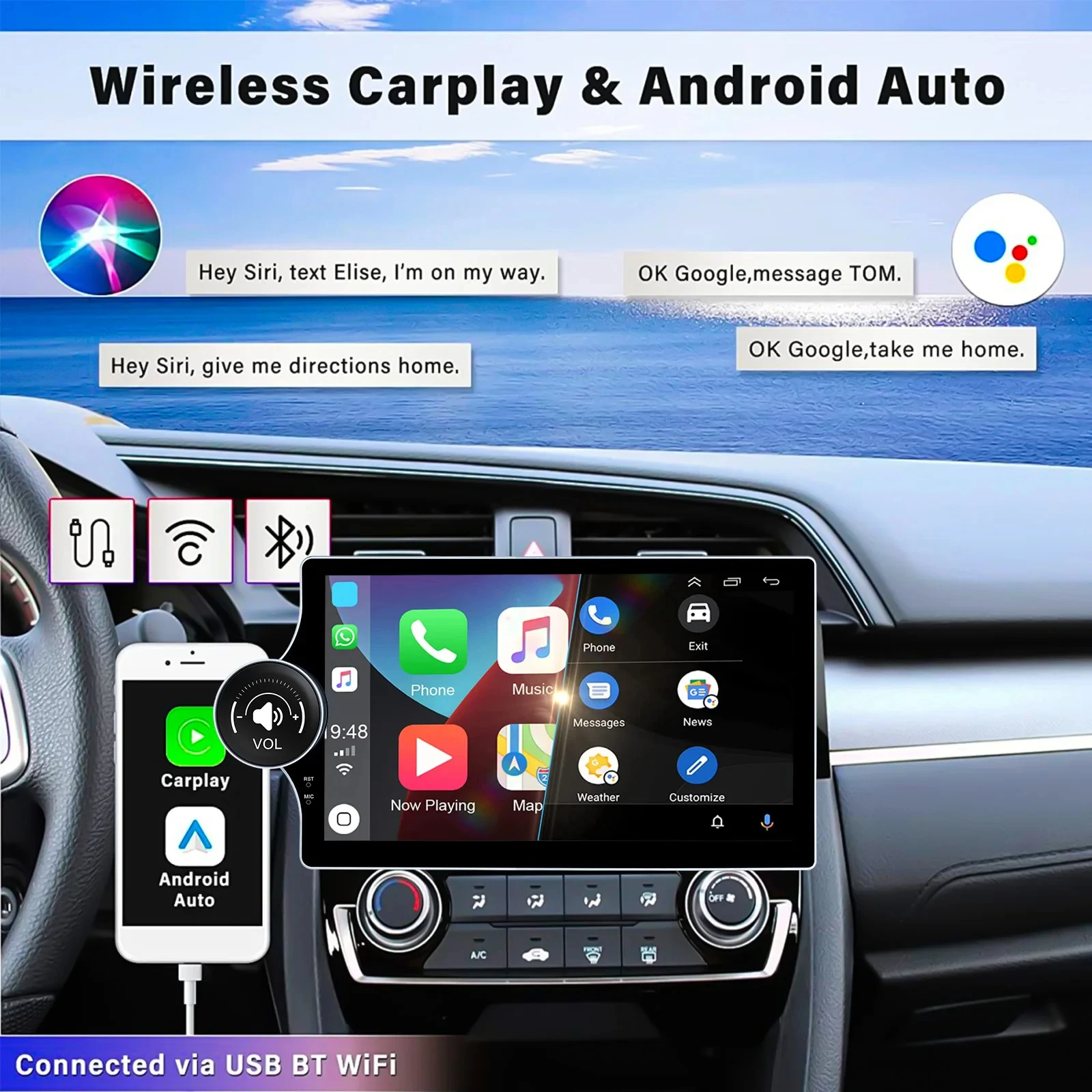 Одиночный двойной автомобильный Радио плеер с поддержкой беспроводной Carplay Android Auto 4g сеть DSP BT GPS DVD автомобиль