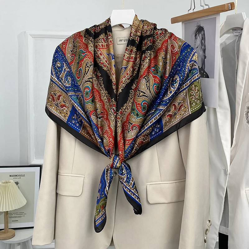 New Fashion Silk Square Scarf For Women 110*110cm Neck Hair Tie Band Bag Warp Soft Neckerchief Hijab Headscarf