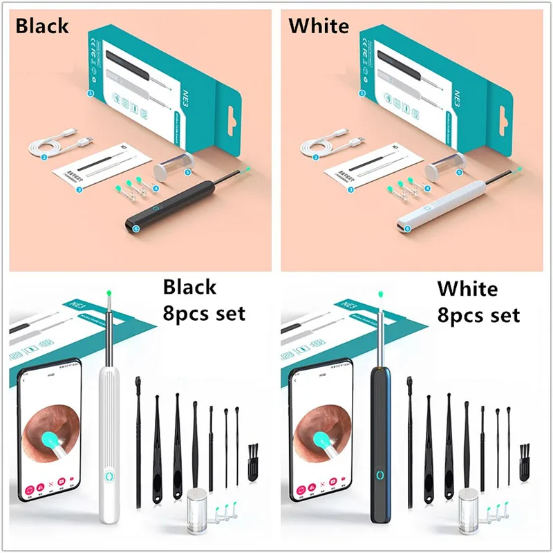 Wireless Wi-fi Visual Ear Cleaner Otoscope Ear Wax Ear with 1296P HD Cleaning Kit Removal Sticks Endoscope Camera Tool Kit