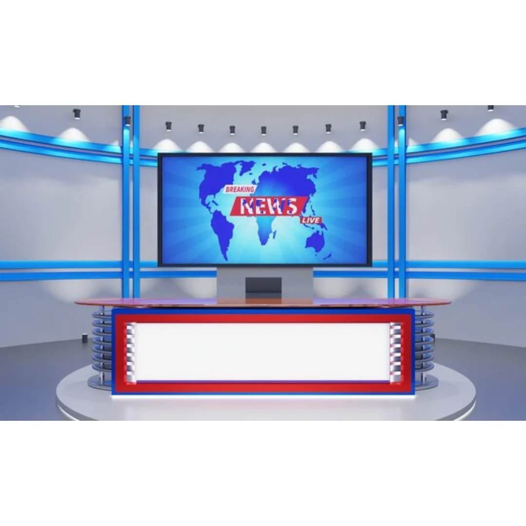 Functional Furniture: TV News Studio Desk for Live Broadcasting and Podcasts