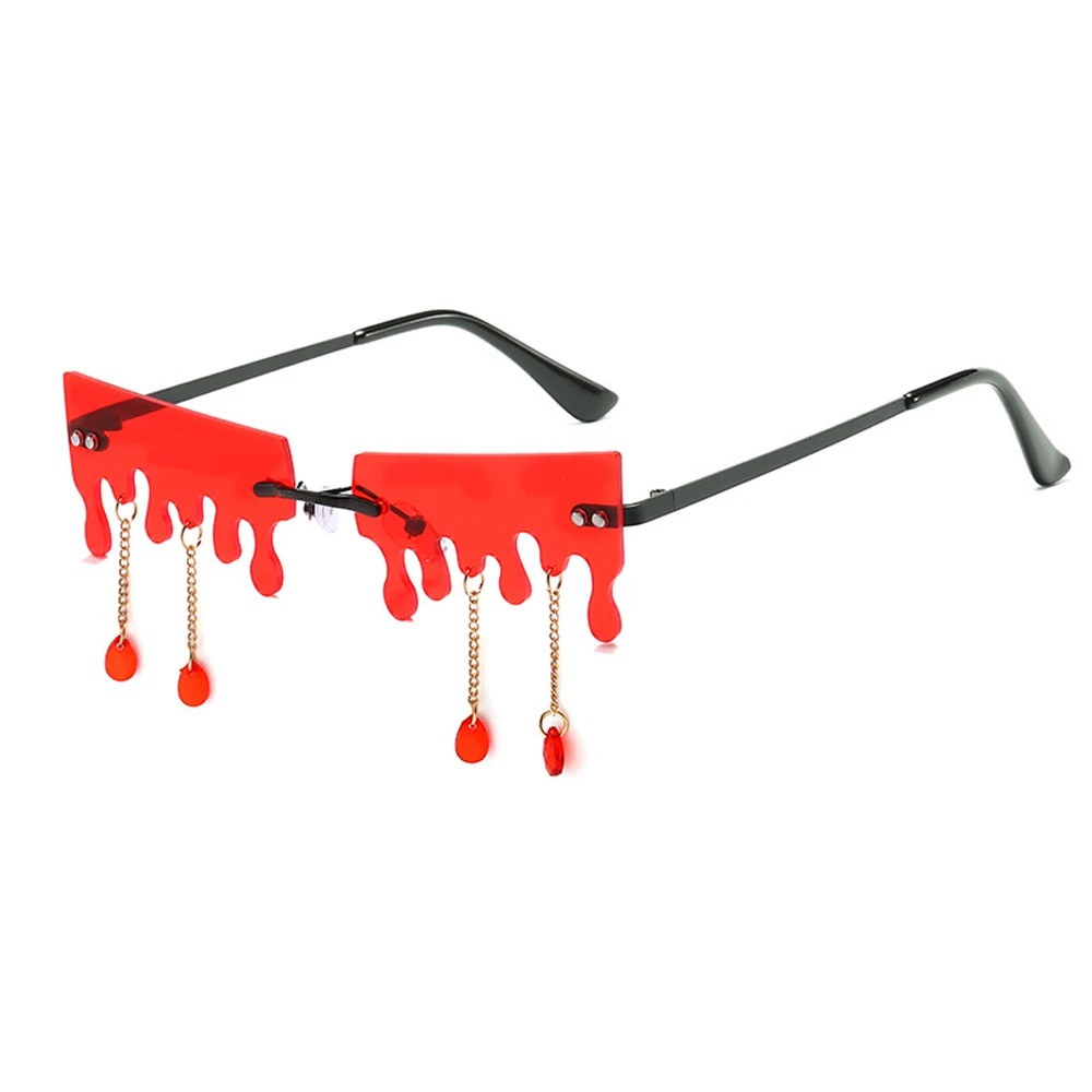 Sparloo 10401 tear drop chains red lens party diamond rimless matrix frameless sunglasses 2022