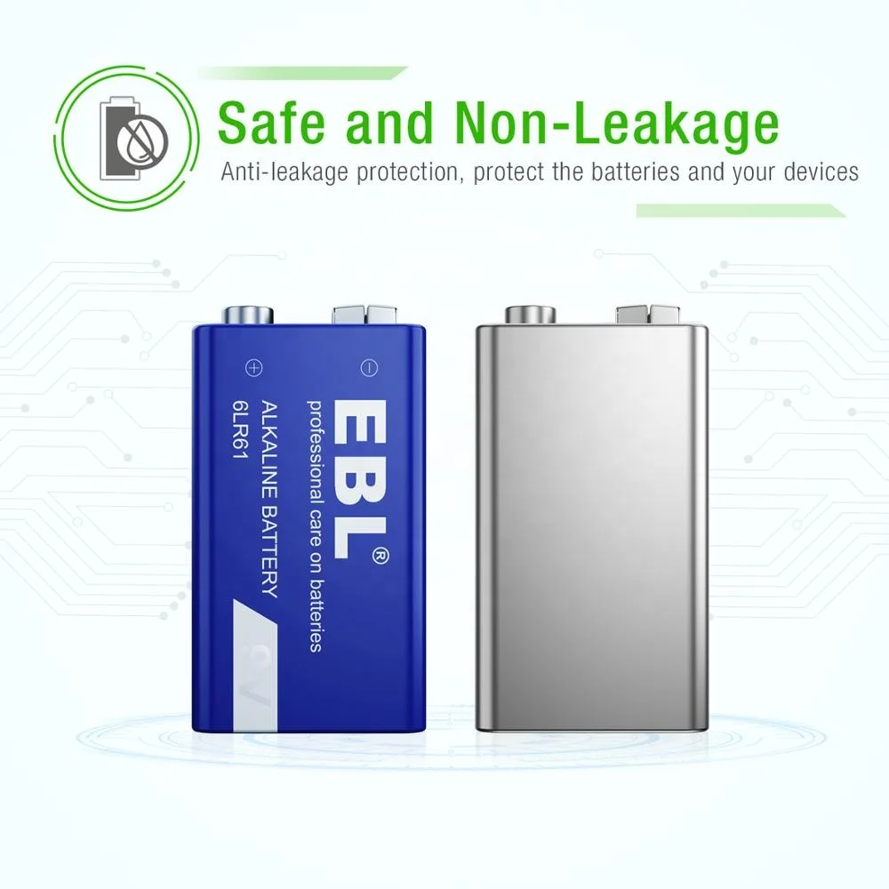  EBL 9V Alkaline Battery - Long Lasting 9 Volt For Smoke Alarms Electronic Toys