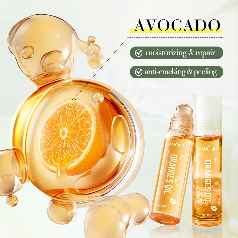 SADOER Lip Beauty Products Natural Peach Avocado Strawberry Orange Lip Oil Moisturizing Hydrating Nourishing Makeup Lip Gloss