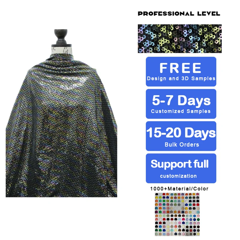 High Quality 3mm Sequin Fabric Multi-Color Wavy Bead Embroidery Cloth Wedding Dresses Skirts Lining Fashionable Knitted Girls