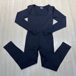 Women Yoga Legging Jumpsuit Workout Ribbed Long Sleeve Sport Jumpsuits