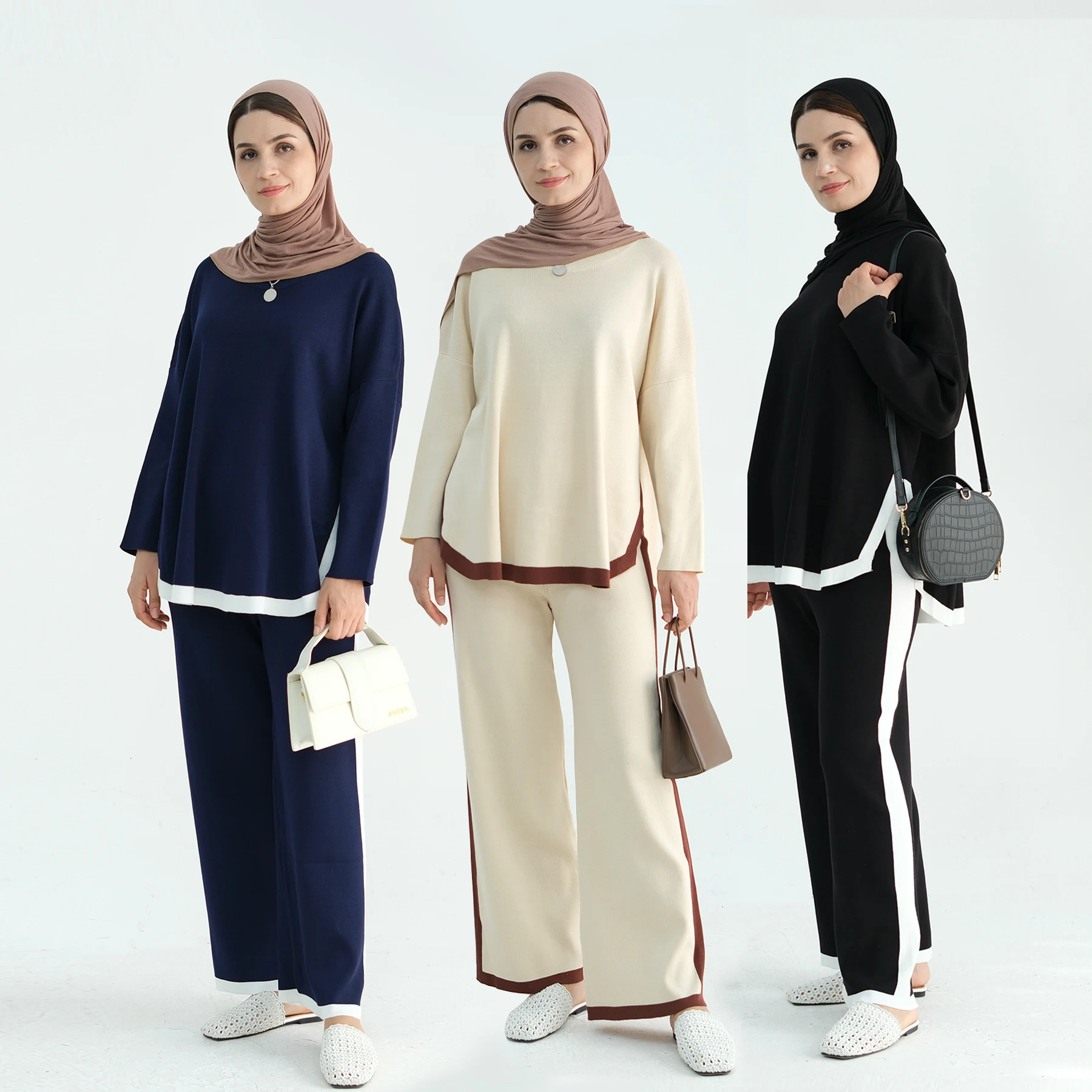 2025 Middle East Muslim Fashion Women Winter Clothes Sweater and Pants Set Loose Knitted Fall Winter 2 piece set