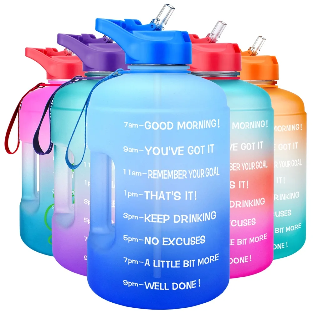 Extra Large Capacity 1 Gallon Gym Water Jug BPA Free Motivational Sports Water Bottle With Time Marker & Straw