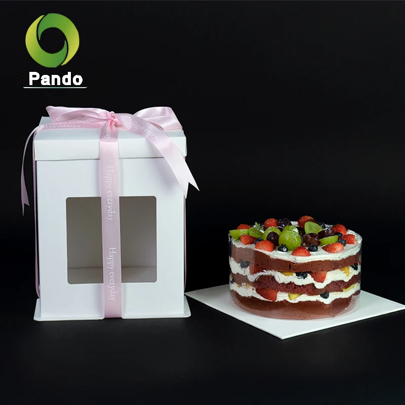 Wholesale Square White Food Grade Paper Birthday Large Packaging Window Cake Box For Cake