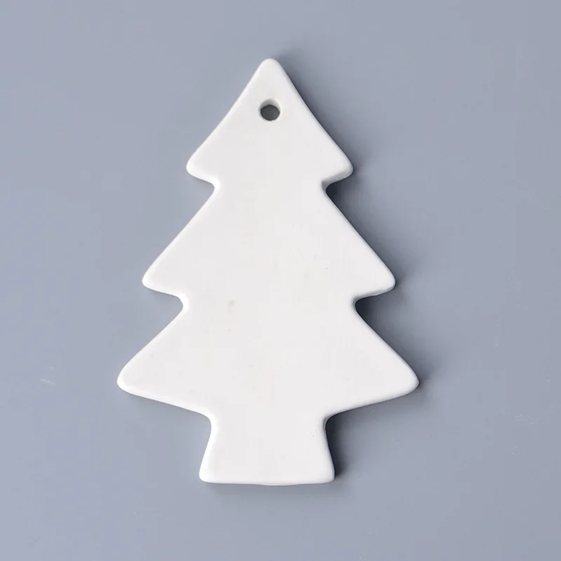 Christmas supplier custom ceramic white blank plain  Xmas tree decoration various house shaped hanging ornaments for sublimation