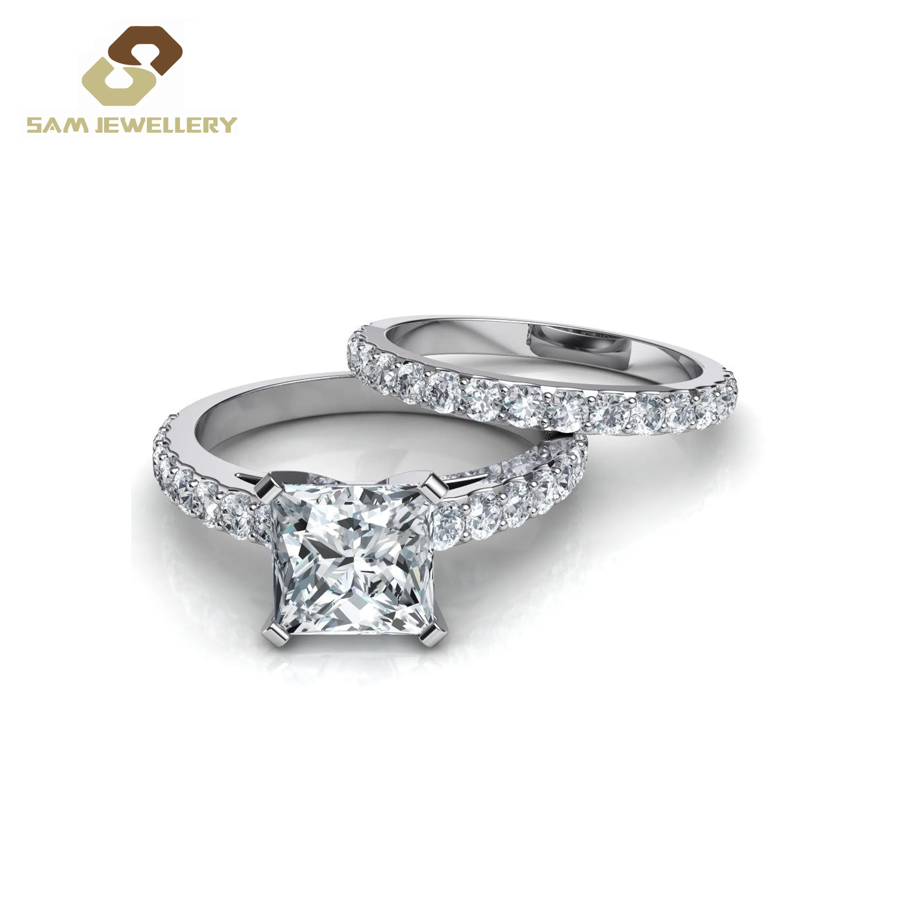 Fashion Boutique Wedding Bridal Jewelry Princess Cut Square Diamond 925 Sterling Silver Women Engagement Ring