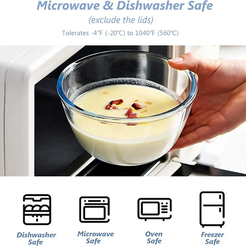 High Borosilicate Glass Mixing Bowl with PP lid,4.5QT 2.7QT 1.1QT Large Kitchen Salad Bowls Space-Saving Nesting Bowl for Baking