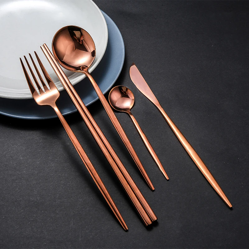 New Thin Light Dinnerware Design Gold Plated Stainless Steel Silver Cutlery Spoon Fork Sets for Home