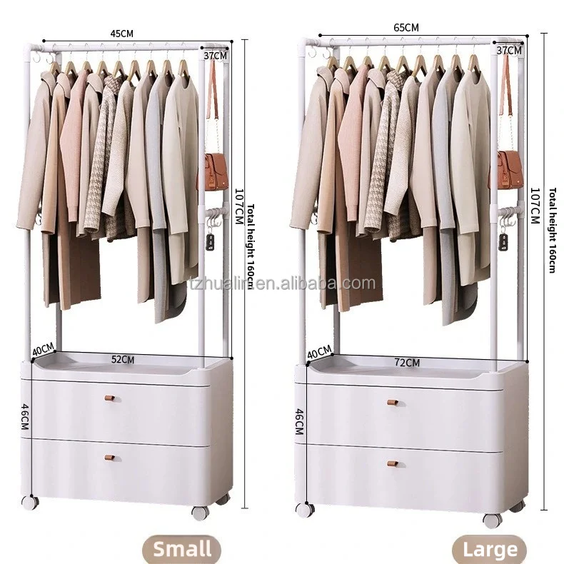 2024 New Bedroom Floor Mounted Clothes Hanger Clothes Storage Rack Corner Multifunctional Movable Hanging Rack Dustproof