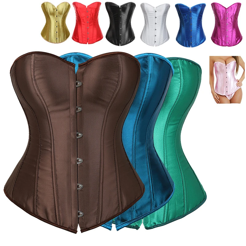 S-6XL Women Sexy Strapless Lace Up Plus Size Satin Corset Tops In White Black Pink Blue Red