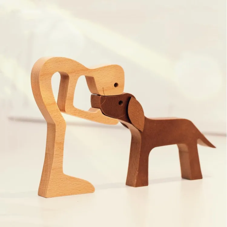 Hot Sale  Wooden Pet Carvings Dog Statues Home Decor Figurines Home Decor