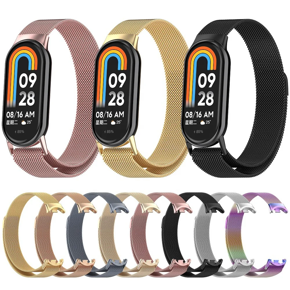 Metal Bracelet Replacement Wristband for Xiaomi Mi Band 9/8 Stainless Steel Milanese Magnetic Loop Watch Strap