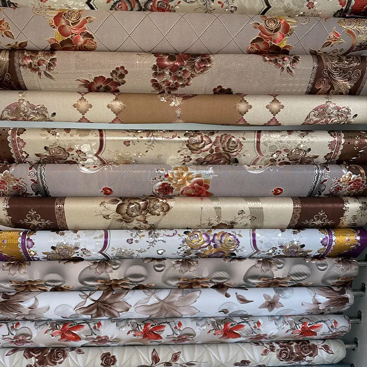 Factory Waterproof Embossed 5D Mantel Oilcloth Gold Fabric Polyester PVC Vinyl Table Cloth Roll