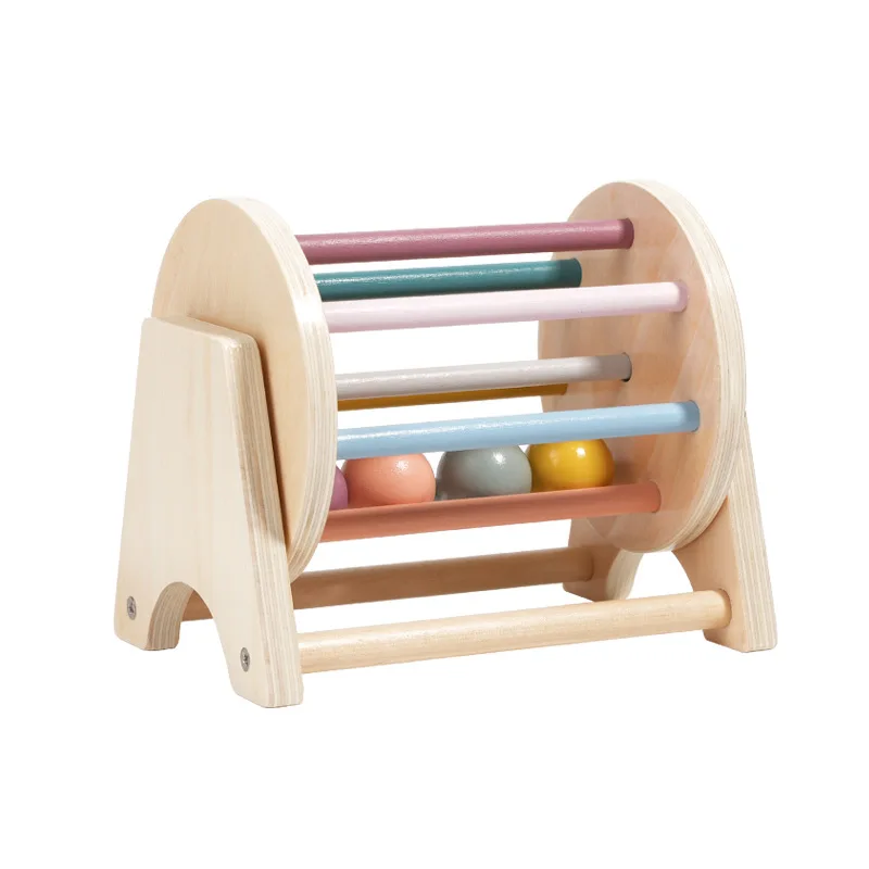 Montessori Ball Cylinder Rolling Drum Wooden Rattle Rolling Toy Crawling Toy for Toddlers Babies 6-12 Months