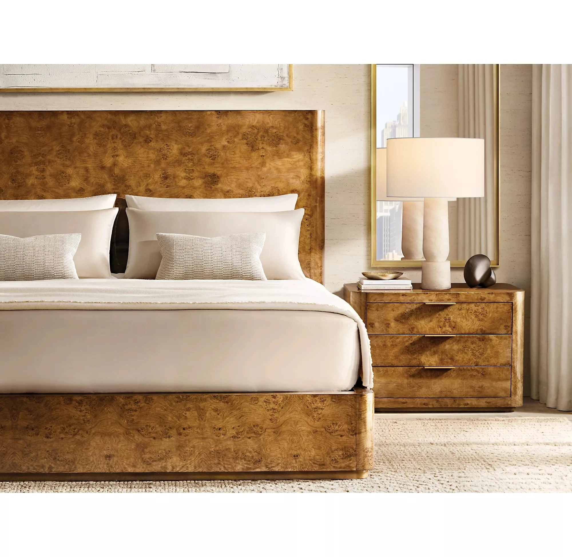 American Style burr wood Bed Factory Wholesales Bedroom Furniture Customized Size Bedroom Solid Wooden Bed Furniture Set