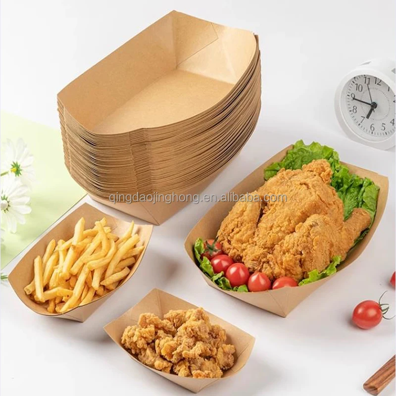 Custom  Logo fast food packaging containersTray French Fries Disposable Paper Boat Box