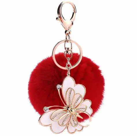 Cute Creative Keyrings Puff Charm Round Ball Fur KeyChains PomPom KeyChain Kawaii Key Chains Custom Puff Keychain for Decoration