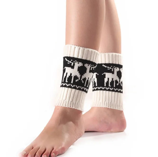 Fashion Women Warm Winter Crochet Boot Cuffs Elk Knitted Toppers Socks Leg Warmer Cartoon Print