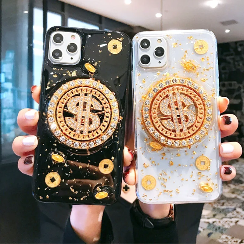 New US Dollar Turntable Mobile Phone Case for iPhone14 13 12 11pro max Glue Dropping Gold Foil Cell Phone Case for iPhone XS Max