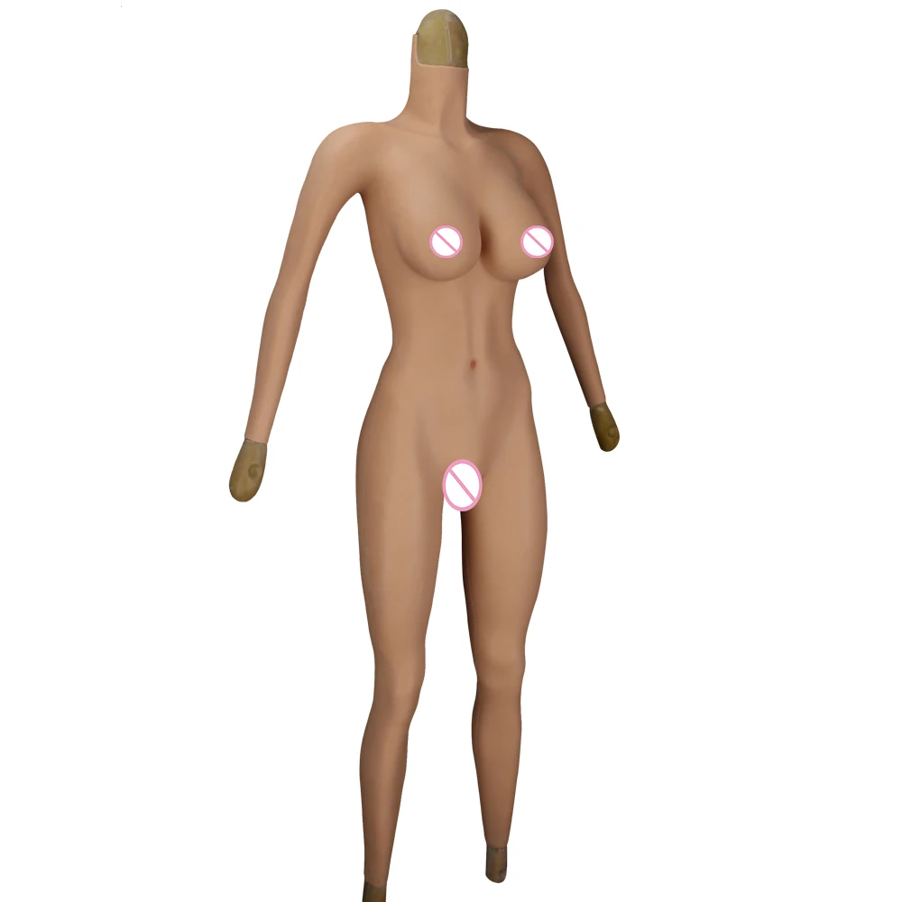 KnowU Crossdresser Silicone Pussy Female E Cup Full Body Suit One Piece Jumpsuit with Breast Form and Sissy Vagina Panties