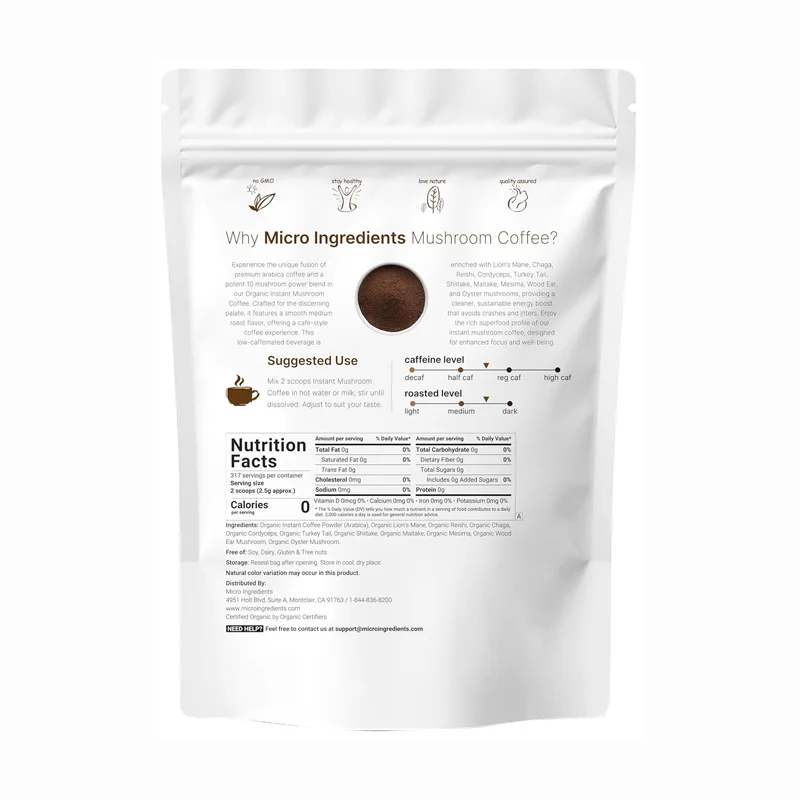 Organic Mushroom Coffee Powder Brain Booster Reishi Lions Mane Mushroom Extract Blend Instant Coffee Powder