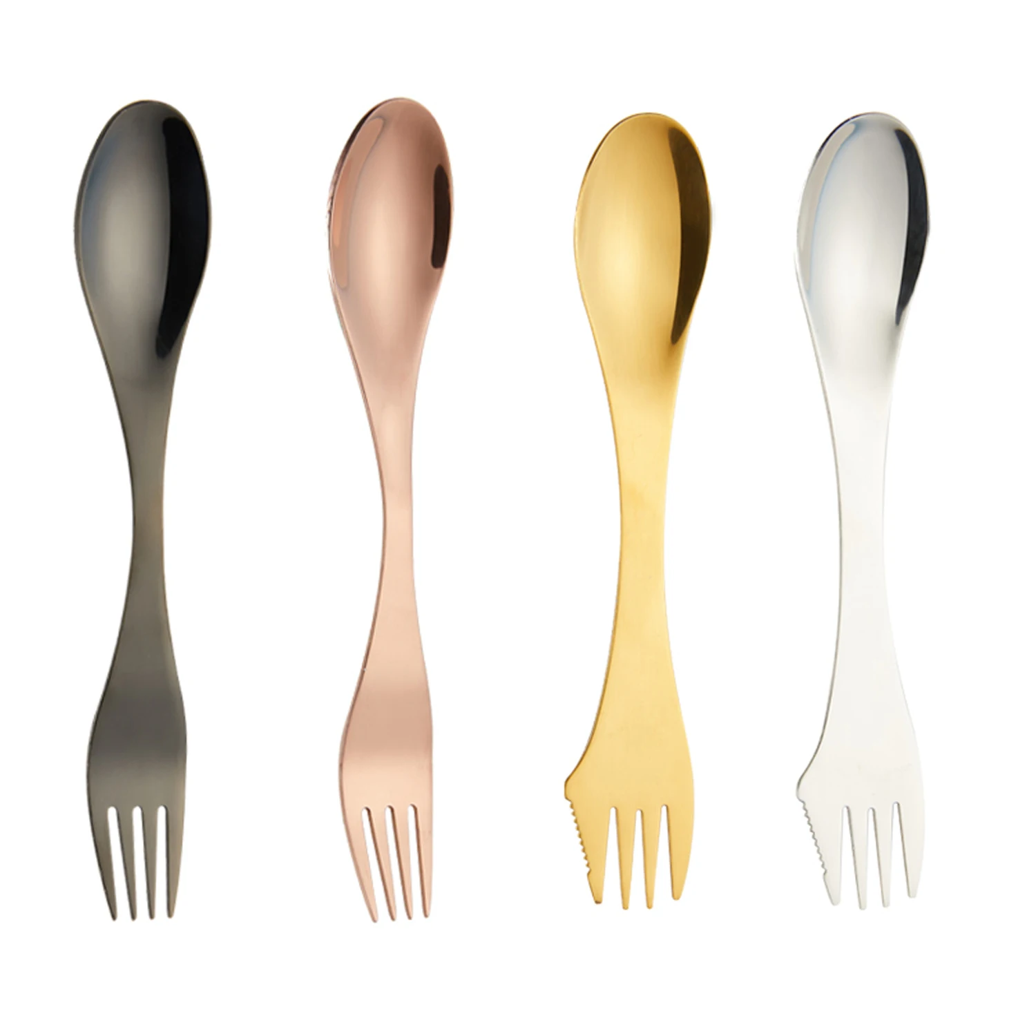 wholesale 3in1 Spork Outdoor Camping Metal 2in1 Spork Stainless Steel Spoon Fork Knife Combo