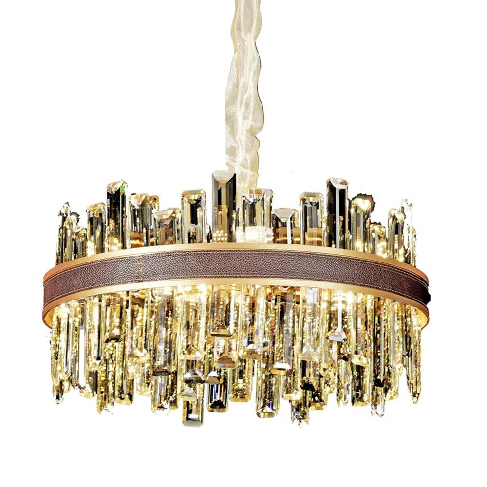 
European modern hotel gold round big crystal iron luxury ceiling LED chandelier 
