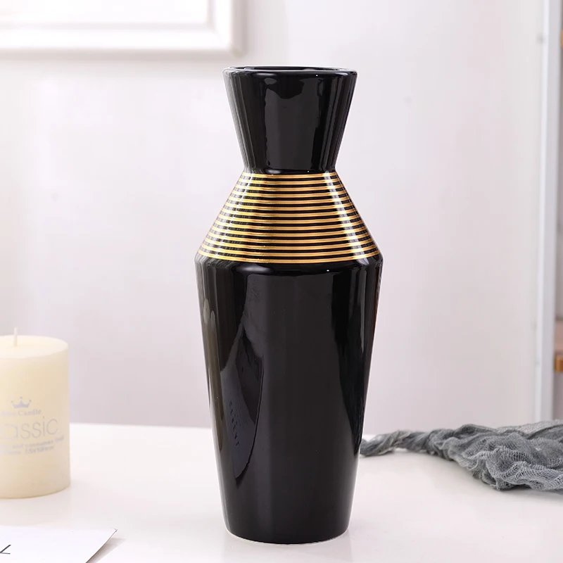 Hot sale european modern tabletop home decoration black and white ceramic & porcelain decor flower vase