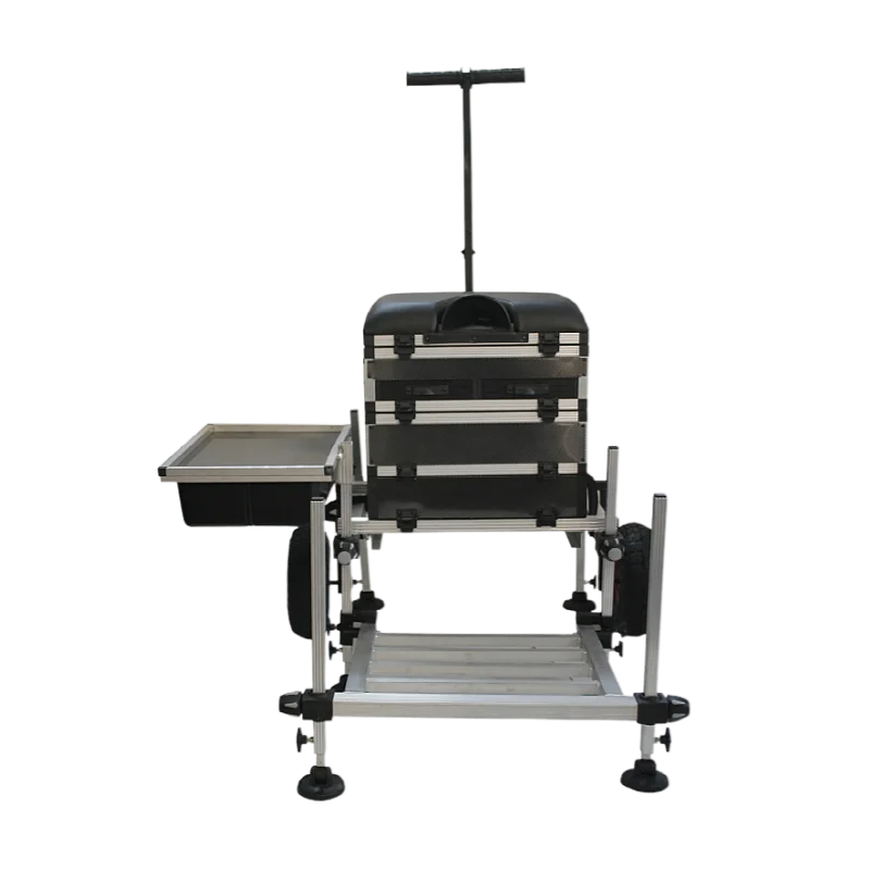 with footplate and side tray for match pole fishing carp & ground fishing seat stool box