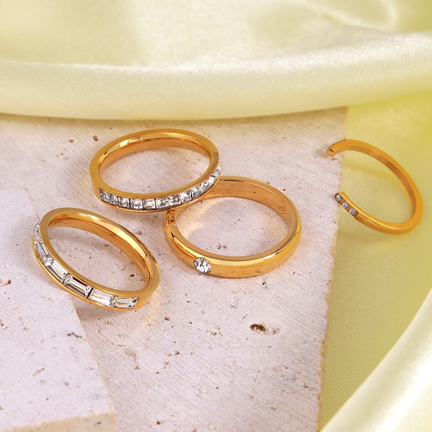 Minos Stainless Steel CZ Rings Tarnish Free Jewelry 18K Gold Plated Clear Zircon Ring Diamond Ring for Women