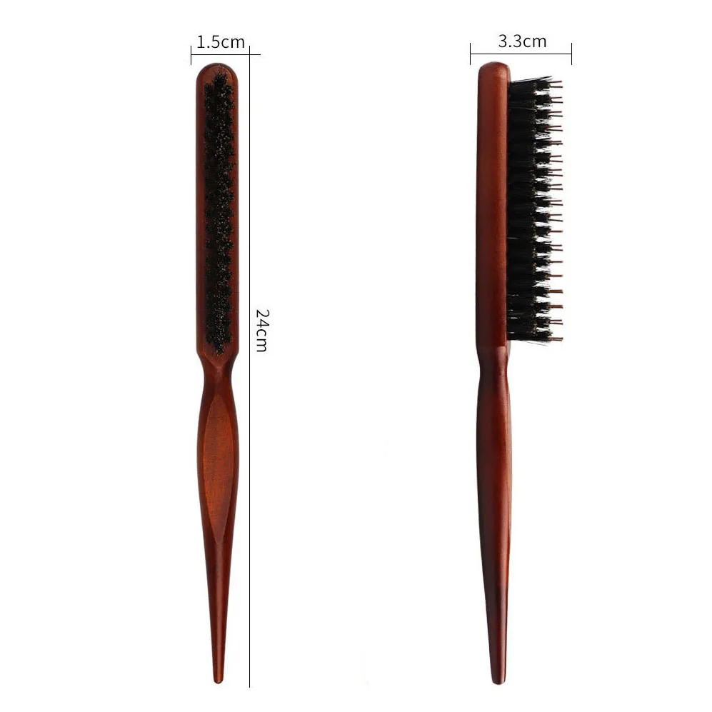 Flat Wood Comb Professional Nylon Bristle Three Row Brush Lotus Wood Bristle Hair Male Beard Brush Customized Logo
