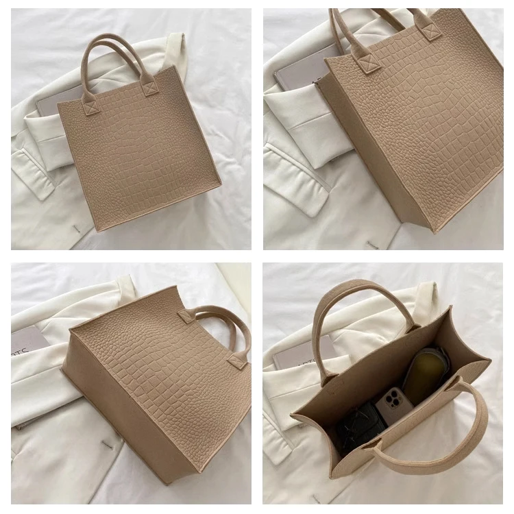 Fashion Crocodile Pattern Vintage Casual Shoulder Bag Business Office Large Capacity Shopping Tote Bag Portable Felt Bag