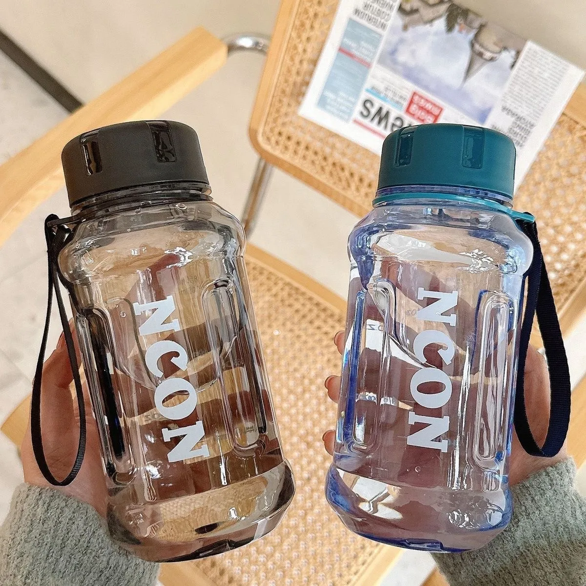 Sports Plastic Water Bottle Straw Cover Portable for Student Outdoor Rope Handle Drink Anti Fall Lemon Cup Eco Friendly