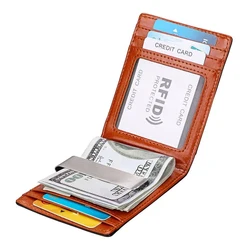 Лидер продаж на Amazon, деловые подарки для бизнеса, мужской тонкий двухскладной кошелек из натуральной кожи с рчид-блокировкой, мужские кошельки с передним карманом