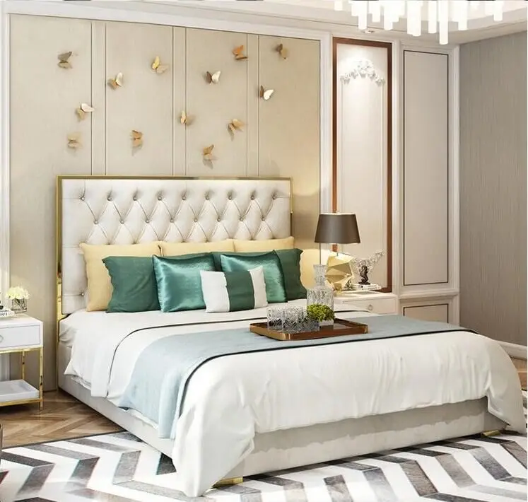 Современная нормальная Роскошная Лежащая двуспальная кровать на платформе, кровать для спальни, мебель, современный дизайн