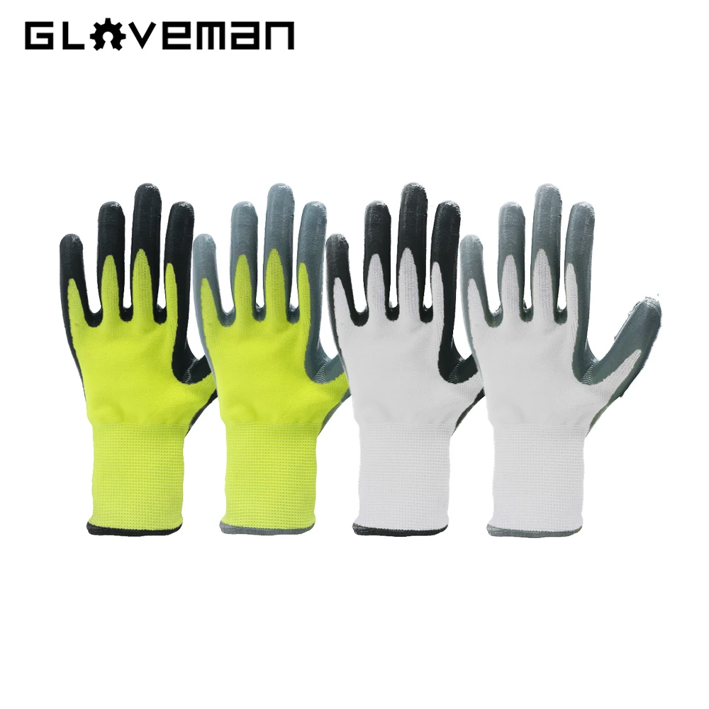 GLOVEMAN custom 13g Anti slip rigger construction industrial garden safety work knitted nitrile smooth coated dipped gloves