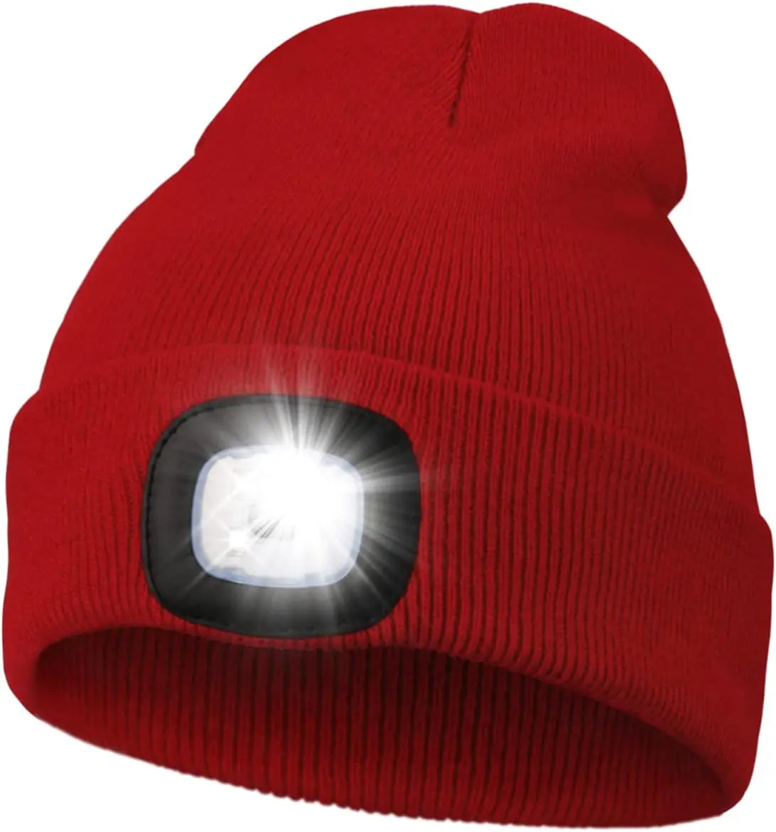4 LED Headlamp Hat Gifts for Men Women Warm Winter Knitted LED Beanie USB Rechargeable Lighted Hat