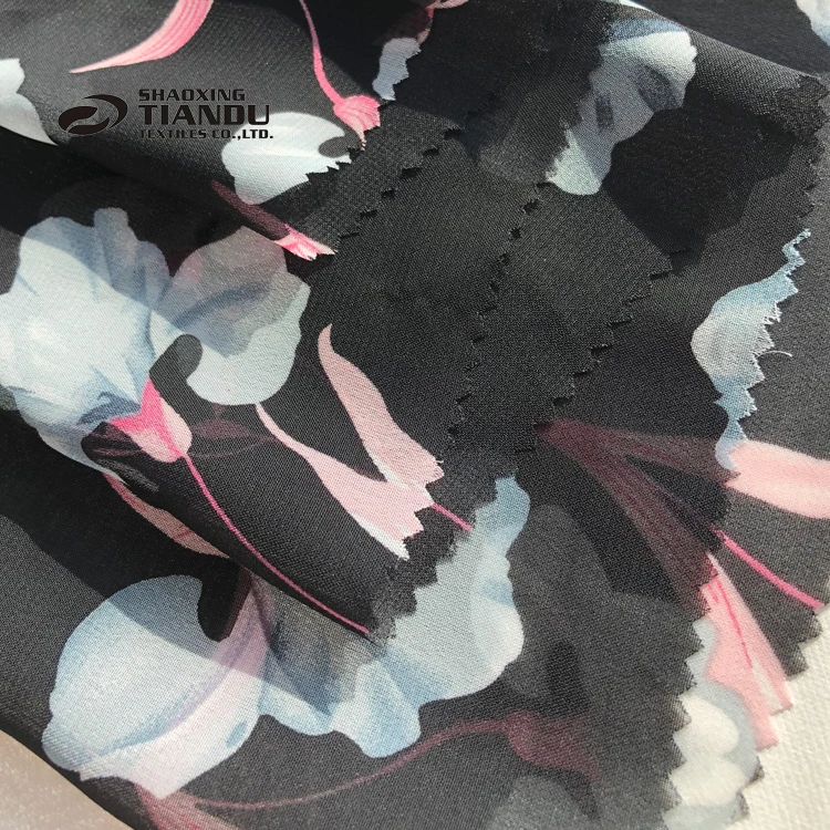 75D Black chiffon print fabric super soft floral  dubai chiffon for eyhiopian woman dress