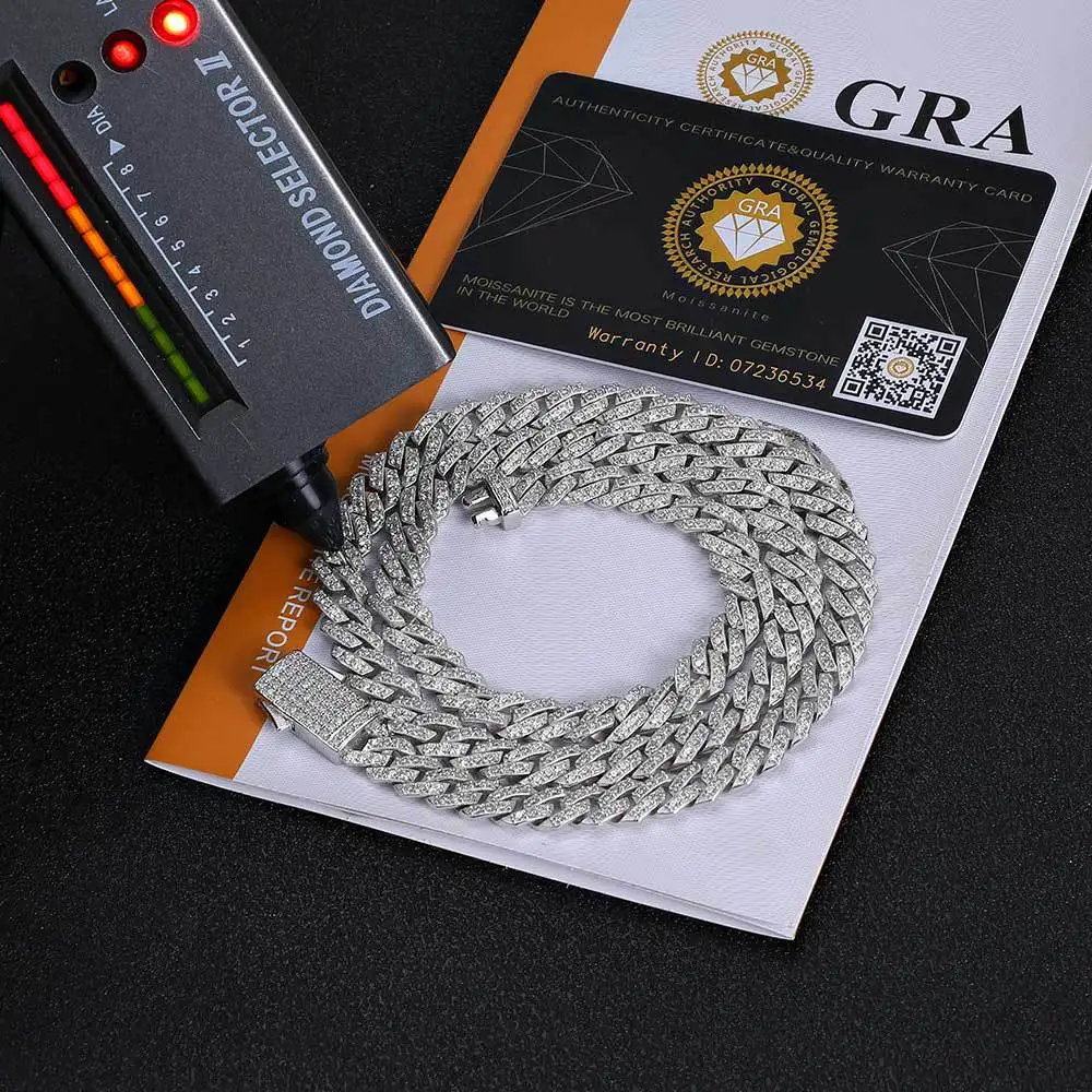New Arrival Hip Hop Necklace Fashion S925 Silver Individuality Moissanite Diamond-Shaped Cuban Chain Black People Men Necklace