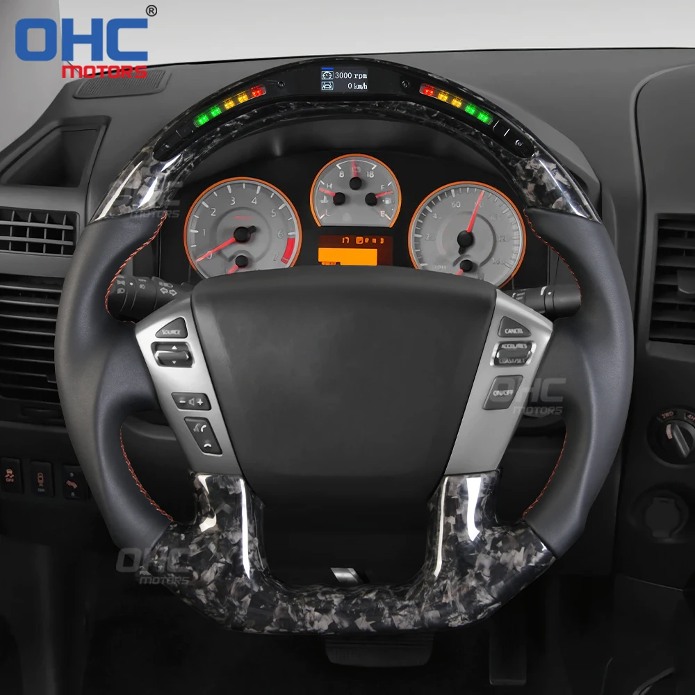 LED Racing Car Forged Steering Wheel For Nissan Patrol Y62 Carbon Fiber Steering Wheel Year 2018 to 2021